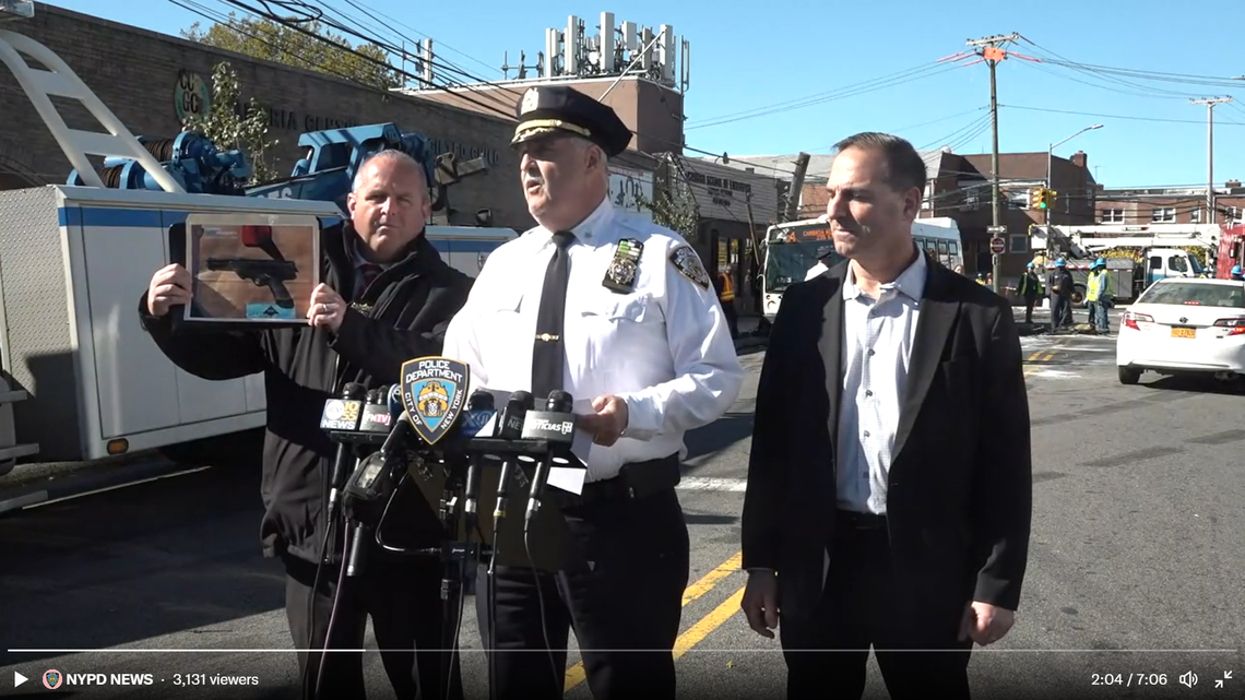 A man brandishing a fake gun hijacked a bus in Queens, New York, on the morning of Oct. 27, according to the New York City Police Department. Officials displayed an image of the gun at a press conference later in the day.