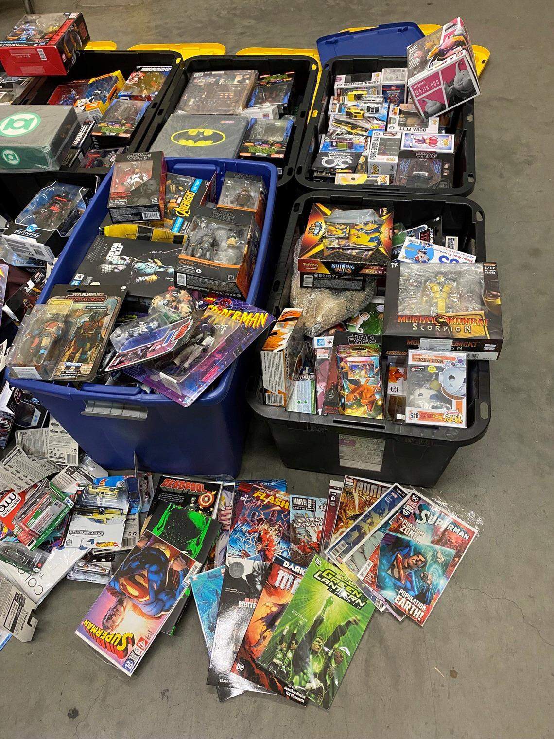 The collection includes boxes full of “Star Wars” and “Spider-Man” figurines, among others.&nbsp;