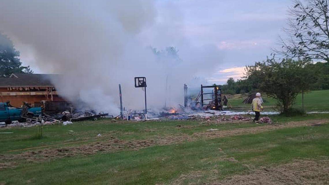 A man building improvised explosive devices to sell for a mower purchase died in an explosion in Jefferson Township, Ohio, Ashtabula County sheriff says. Photo from Plymouth Township Fire Department on Facebook.