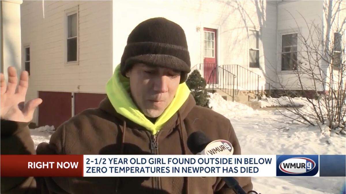 Newport, New Hampshire, police said a 2-year-old girl found dead outside her home in the freezing cold might have gotten out overnight in what “appears to be a bad accident.” Shane Rowe, pictured, and his girlfriend said they found her unresponsive in the morning.