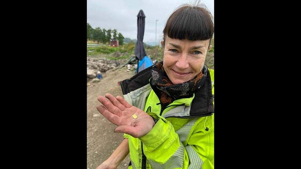 Archaeologists unearthed five ancient gold foil pieces while excavating a pagan temple in Norway, experts said.