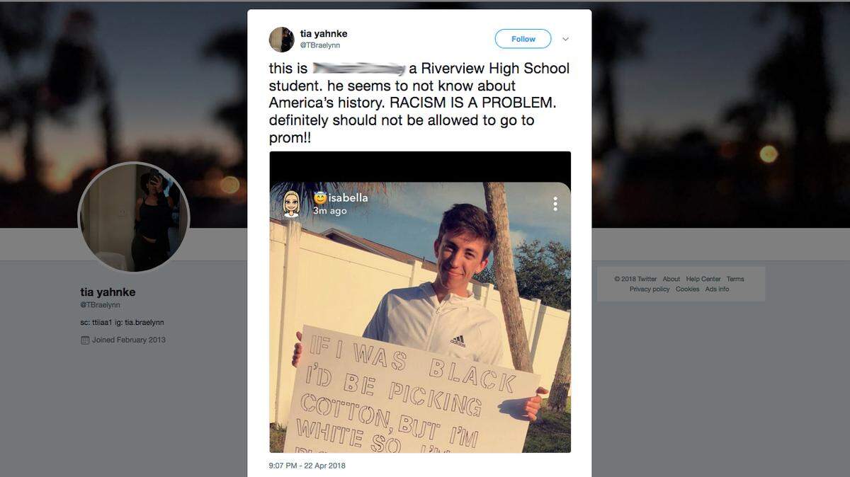 The photo was distributed on Snapchat but quickly spread to other social media platforms.