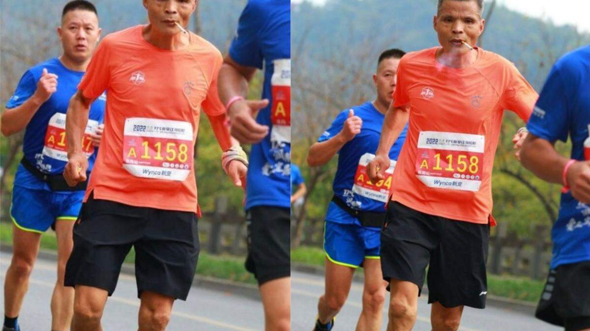 A 50-year-old man in China went viral for smoking cigarettes repeatedly while running a marathon, according to media reports.