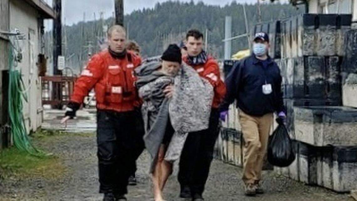 The Coast Guard rescued three men after their ship sank 5 miles off the Washington coast. They were en route from Tacoma to California, officials said.