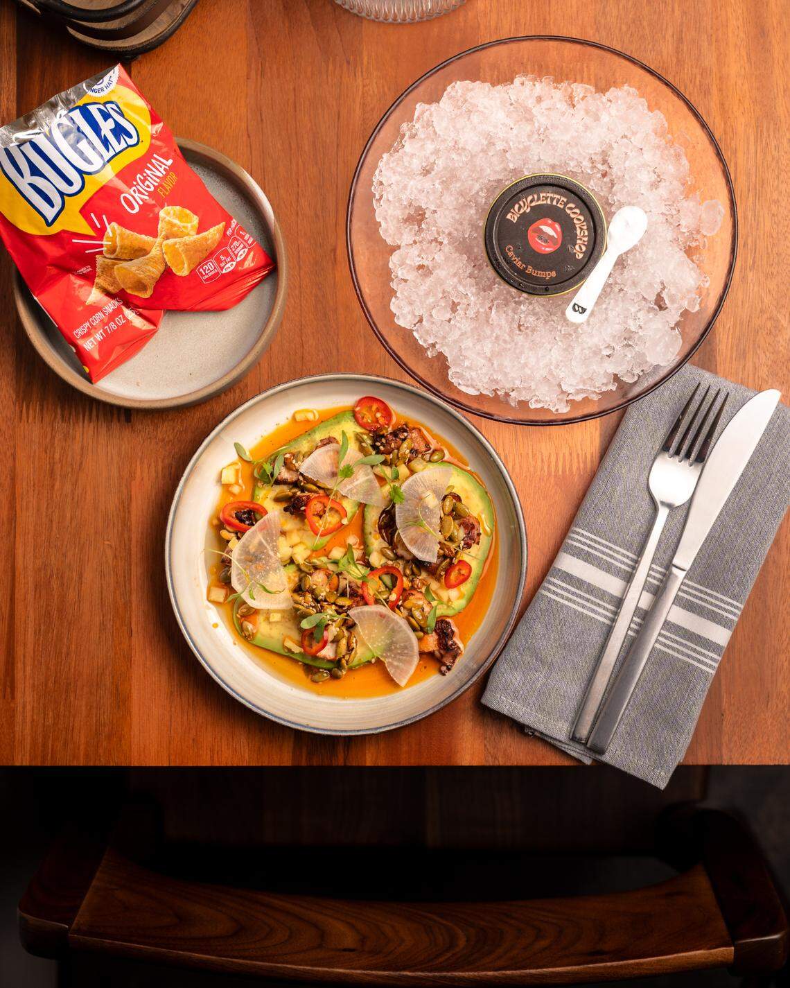 Bugles make an appearance on the creative, unique menu at Bicyclette Cookshop in Naples, Florida.