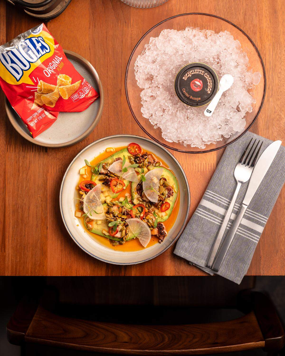 Bugles make an appearance on the creative, unique menu at Bicyclette Cookshop in Naples, Florida.