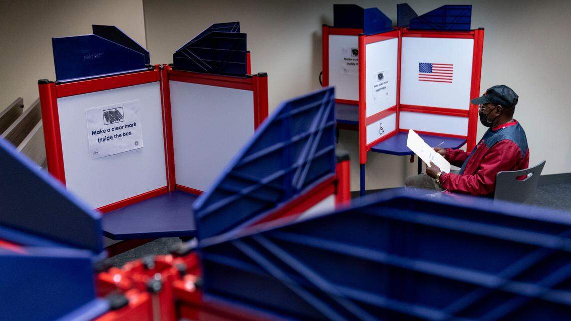 Voters in Georgia broke a record for early voting on Oct. 17, 2022, according to state officials, amid signs that early voting across the country is at above previous levels, according to one expert. (AP Photo/Andrew Harnik, File)