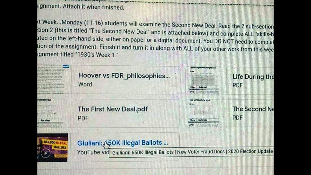 A Wisconsin teacher put on leave by Burlington Area School District was in D.C. amid riots and sent his students an election conspiracy video, a parent says. Screengrab from Jon Phetteplace.