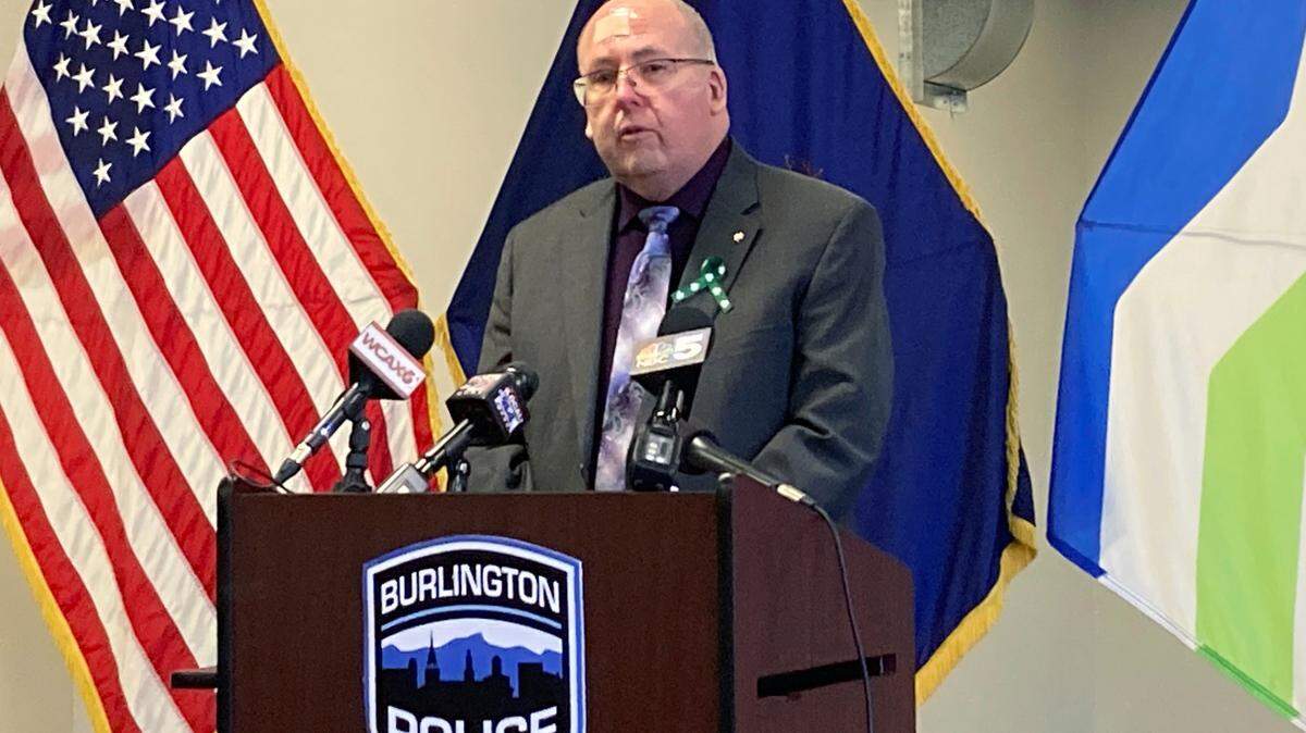 Tom Curran, brother of Rita Curran, who was killed in 1971, faces reporters during a news conference, Tuesday Feb. 21, 2023, at the Burlington Police Department in Vermont after police announced they had identified the man accused of killing Rita Curran.