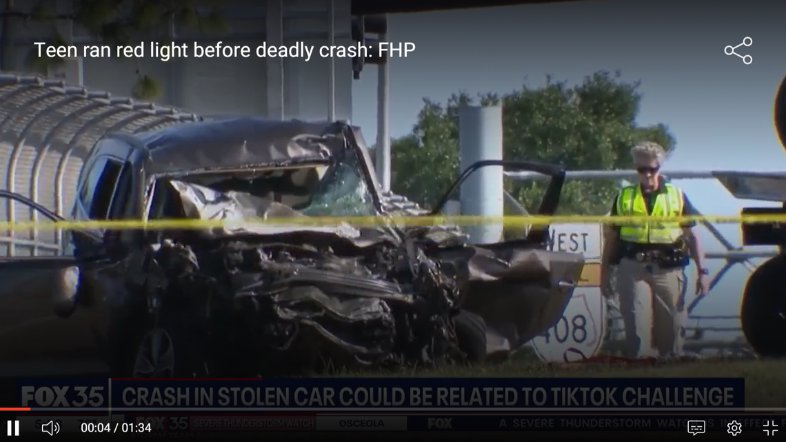 A 15-year-old in a stolen Hyundai SUV ran a red light before a crash that killed the 23-year-old driver of another vehicle, Florida Highway Patrol said.