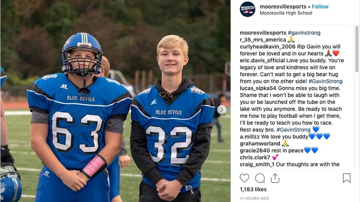 Mooresville High School student Gavin Sharpe, left, died Monday, the school district said.