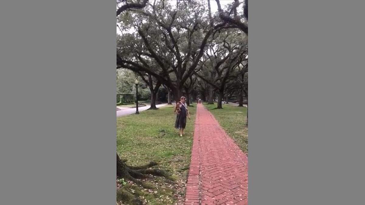 The area in this Facebook video screengrab from the street to the walking trail is part of the public right of way.