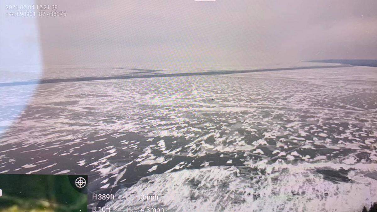 Dozens were stranded on ice floes off Door County, Wisconsin, requiring the Coast Guard and other agencies to rescue them near Sturgeon Bay, officials say. Photo from Door County Sheriff’s Office on Facebook.