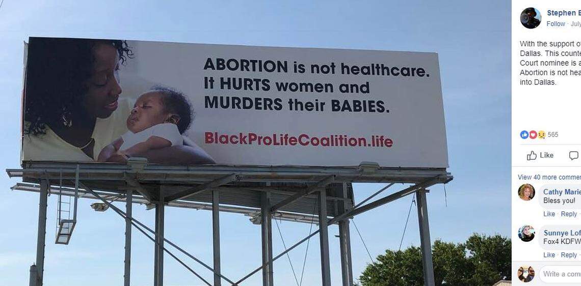 The Black Pro-Life Coalition put the “Abortion is not healthcare” billboard up in Dallas in July.