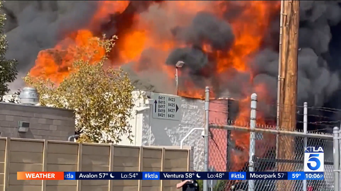 Two people were killed and two severely injured at a warehouse fire in Los Angeles.