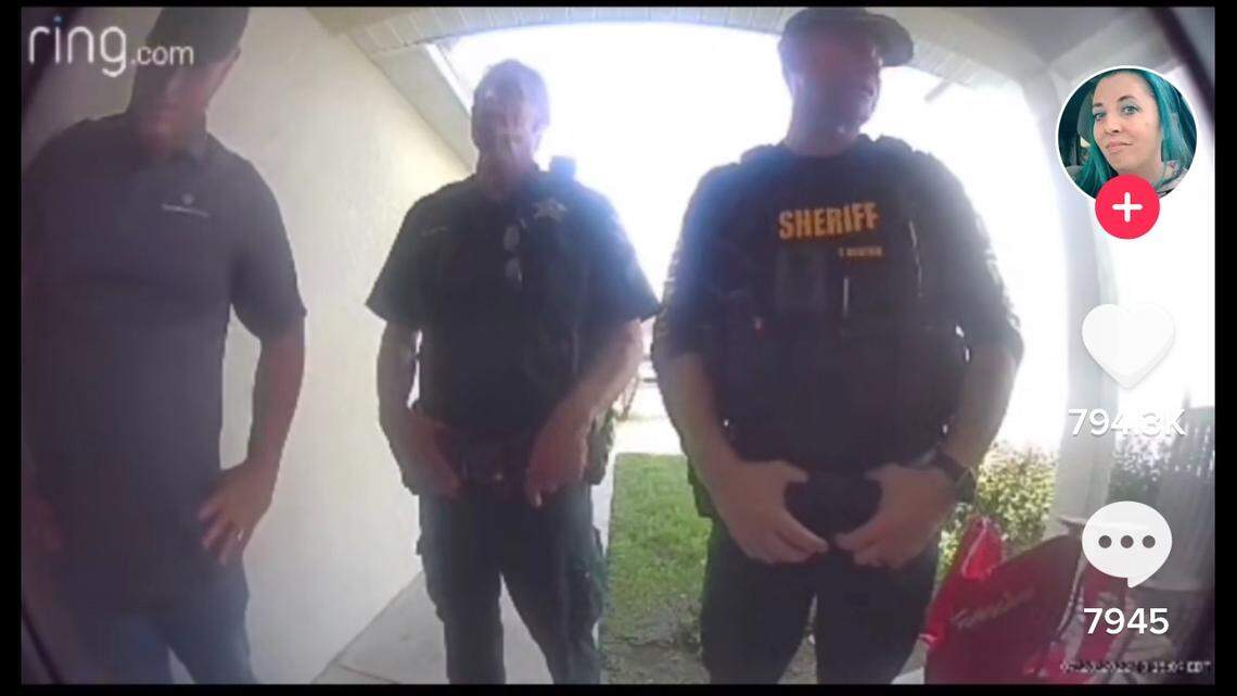 A woman saw deputies mistakenly serving an eviction at her house through her Ring camera, Florida video shows.
