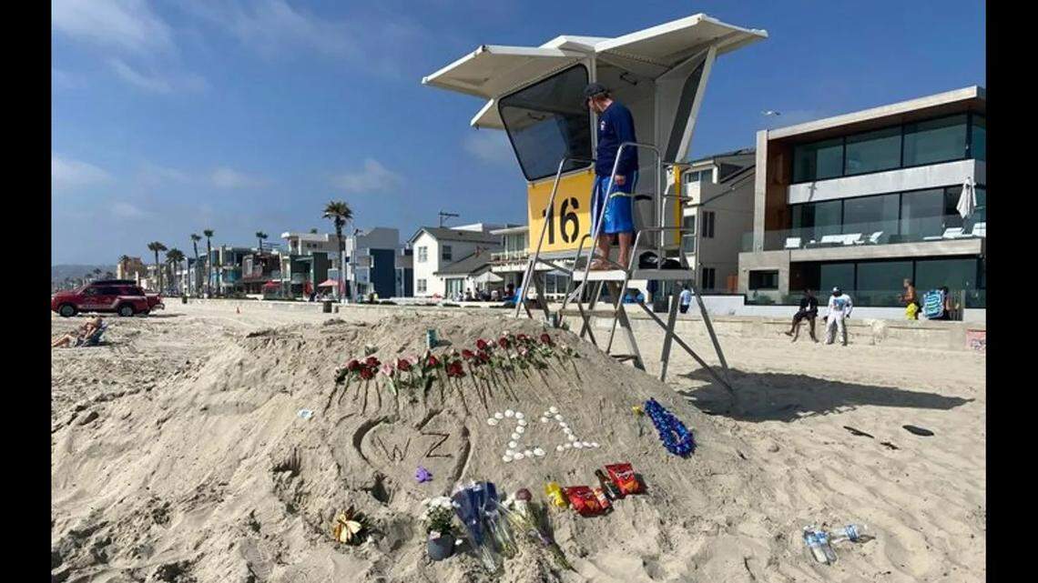 A memorial on the beach to honor Prudhomme after his death.