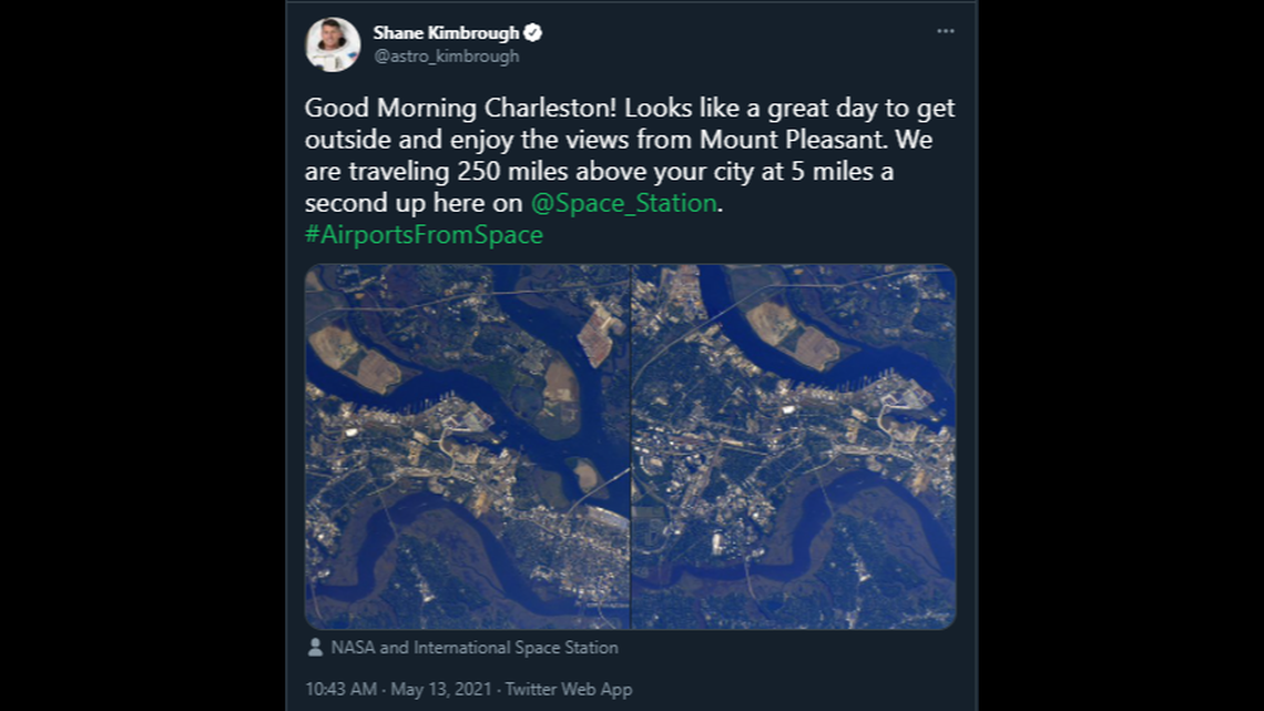 NASA astronaut Shane Kimbrough shared photos of Charleston from the International Space Station.