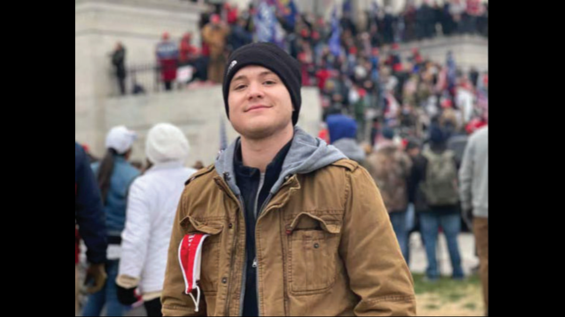 Chance Uptmore included a photo himself in a Facebook post describing his experience inside the Capitol on Jan. 6, authorities say. Photo from FBI.