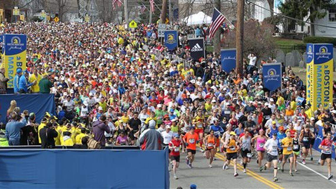 Runners start the 117th running of the Boston Marathon, in Hopkinton, Mass., Monday, April 15, 2013. Dzhokhar Tsarnaev, convicted bombing the marathon, filed a lawsuit against a Colorado federal prison. (AP Photo/Stew Milne)