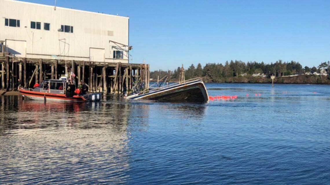 A Coast Guard crew helped Green and three fishing boat members get off the vessel that sank in Coos Bay, Oregon, on Dec. 26, 2019.