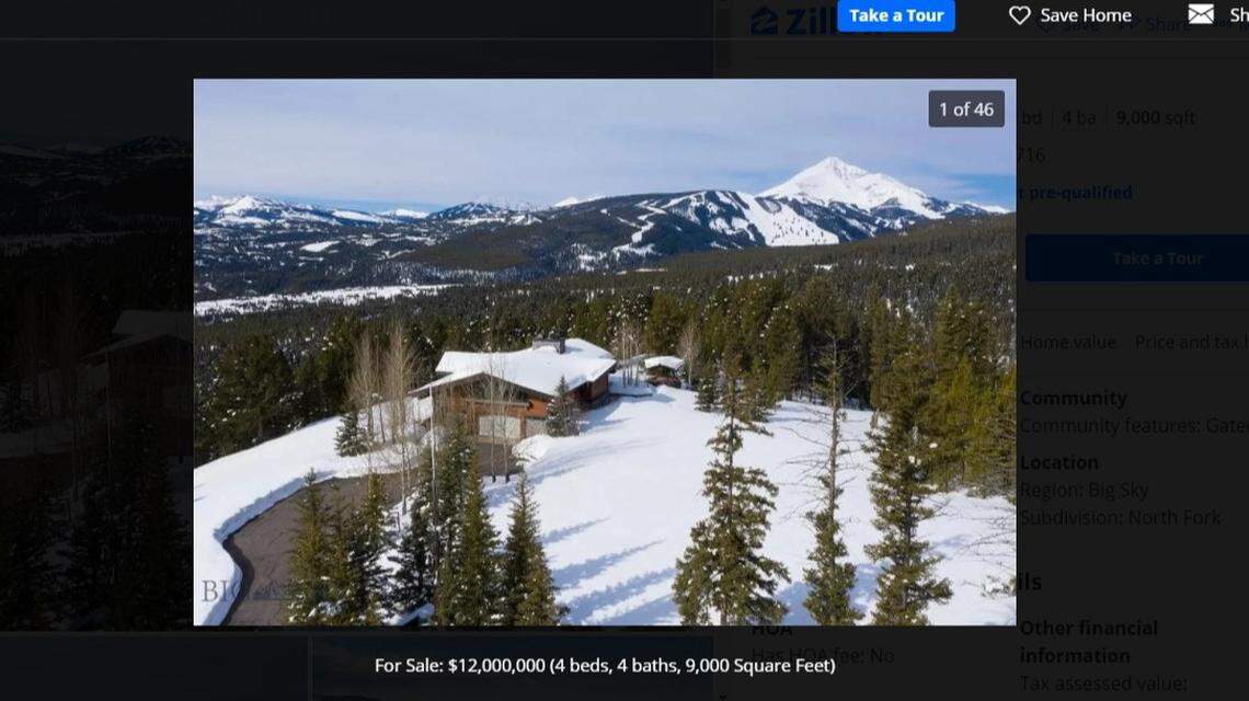 Originally built in 1987, the 9,000-square-foot Big Sky mansion sits on a 20-acre lot with a 360-degree panoramic view of the mountains surrounding it, “to Lone Mountain, Pioneer, and the Gallatin Range,” the listing says.
