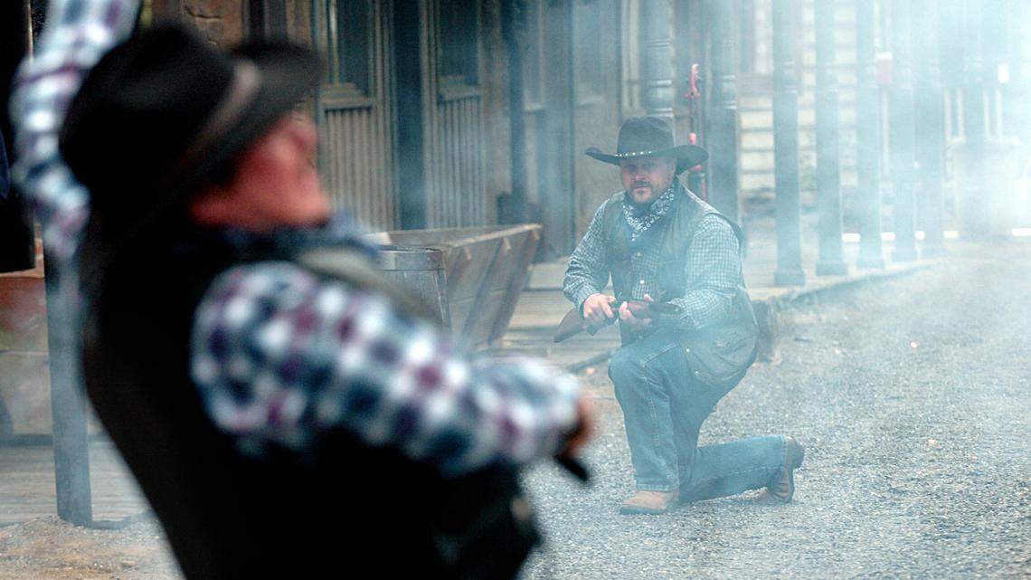 Deputy Mike (Mike Brown) dispatches a bad guy on the streets of Ghost Town in the Sky in Maggie Valley.