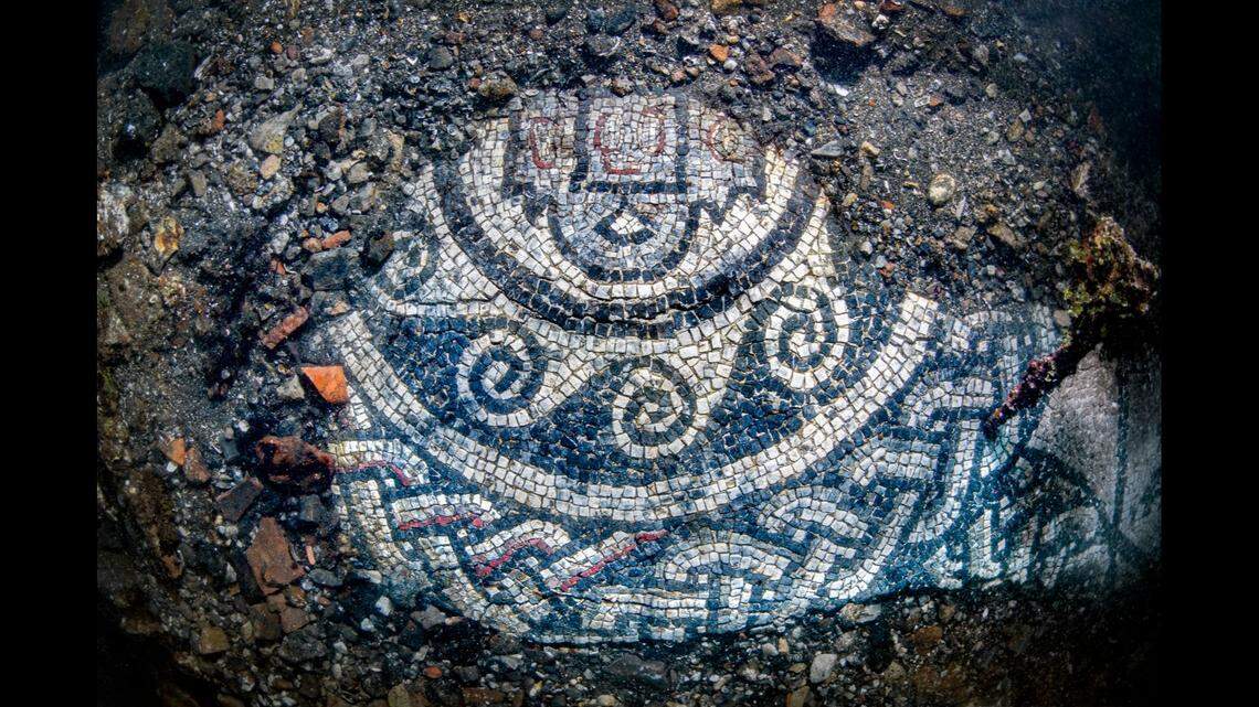 Only a portion of the mosaic has been uncovered from the sand, archaeologists said.