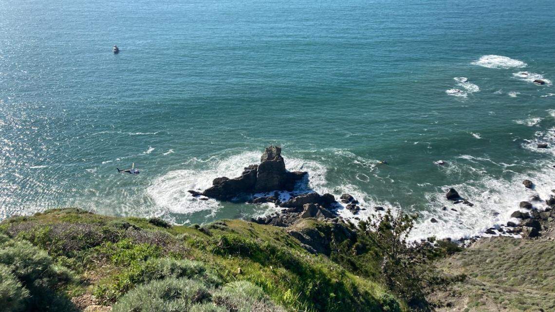 A fisherman was swept away by the waves at Muir Beach, officials said.