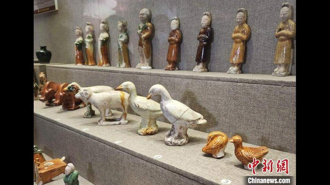 Archaeologists found more than 50 sancai figurines and 20 porcelain pieces.