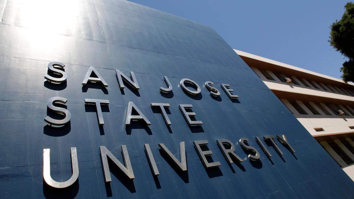 In this June 30, 2011 file photo is an exterior view of San Jose State University in San Jose, Calif. On March 10, 2022, the university’s former director of sports medicine was charged with civil rights violations after he was accused of sexually assaulting female athletes.