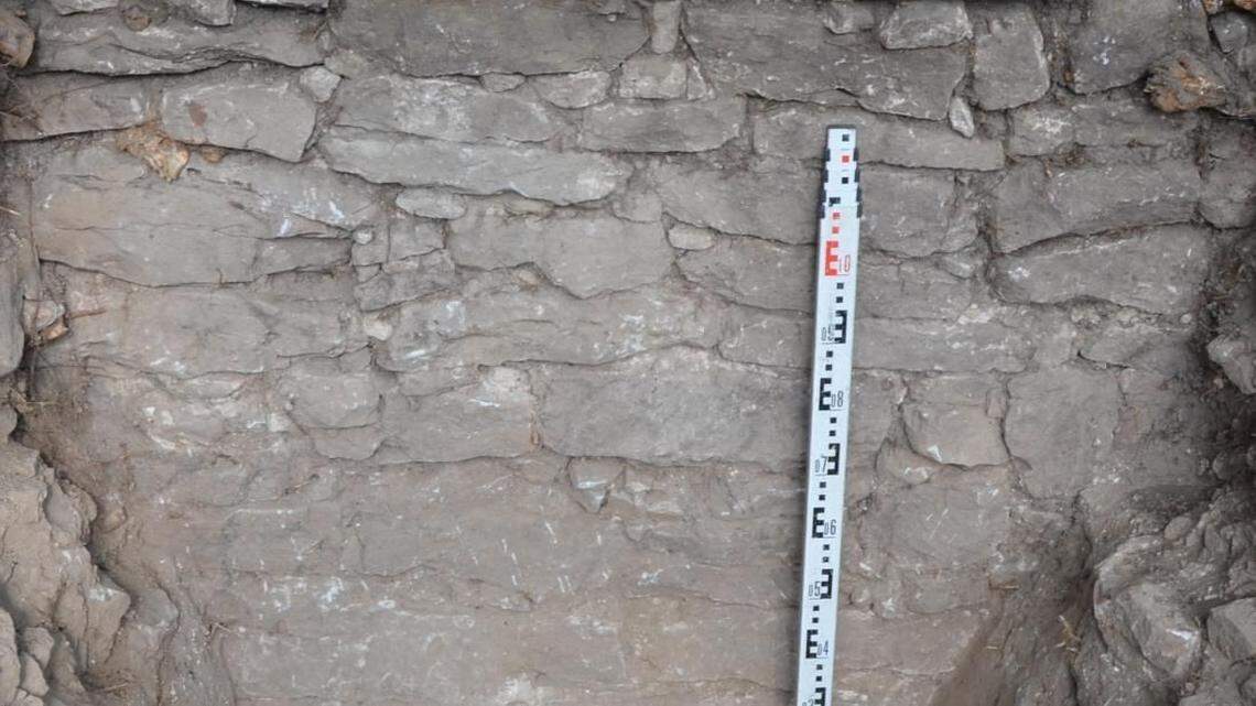 Part of the “unusual” mortar wall that was excavated.