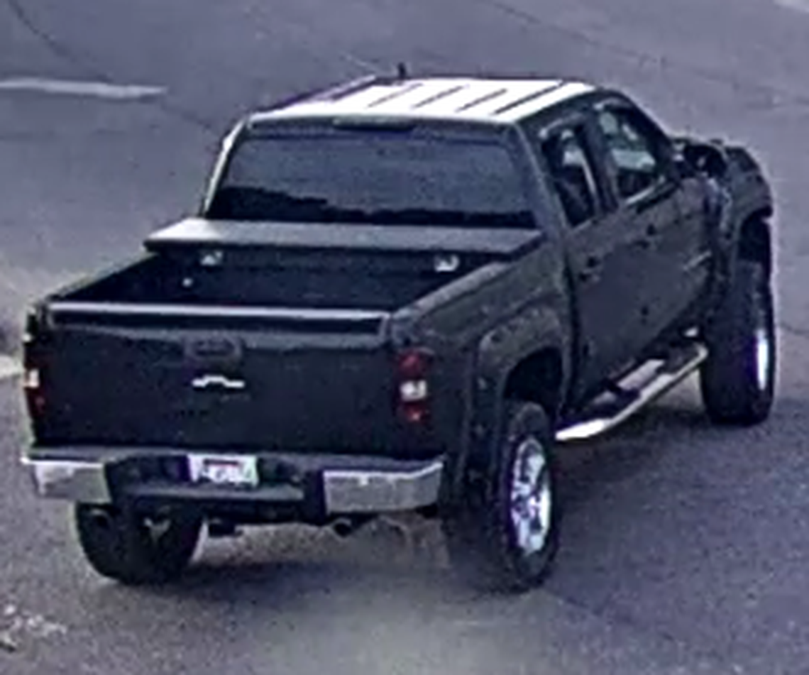 Police are searching for a black Chevy pickup with “multiple Harley Davidson insignias” and a Tennessee American Eagle Foundation vanity license plate.