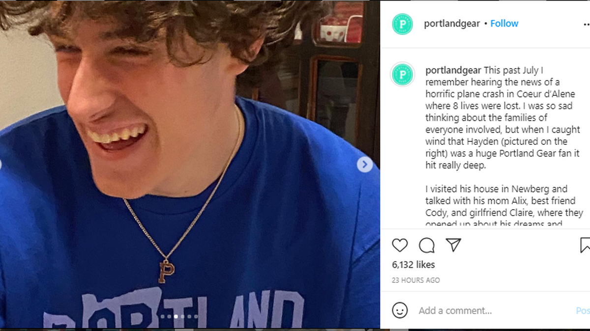 Portland Gear clothing brand will create a line from a teen’s designs after he died in an Idaho plane crash in July. He had dreamed of creating his own brand.