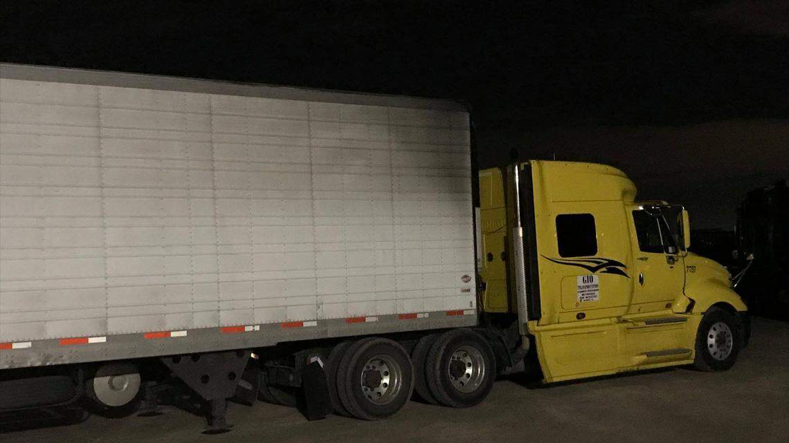 Norman, Oklahoma, police said this semi-truck parked in a hotel parking lot had more than 1,000 pounds of liquid meth in its passenger-side diesel tank, which could have sold on the street for $4.4 million.