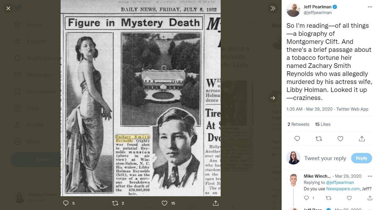 R.J. Reynolds Tobacco heir Z. Smith Reynolds married Libby Holman on Nov. 29, 1931. Less than a year later, he was found dead in their North Carolina home — and she was indicted on murder charges.