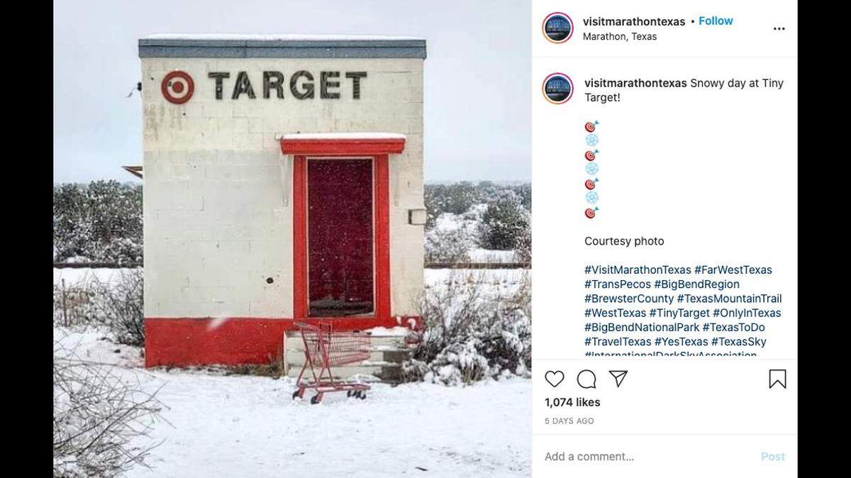 The smallest Target in the world was demolished in West Texas. The fake store has been a tourist destination in Brewster County for the past several years. Screengrab from Visit Marathon Texas on Instagram.