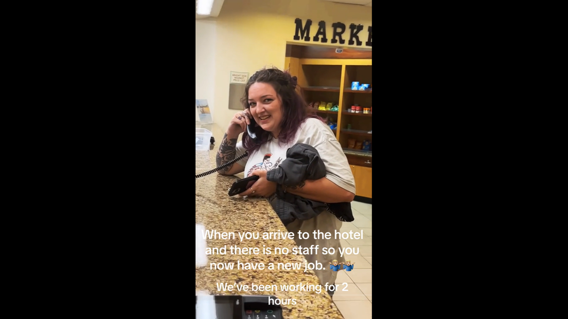 A group of friends from Georgia took over their Nashville hotel when they realized there was no one working at the front desk to check them in.