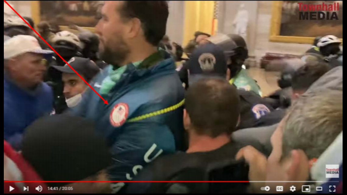 Olympic gold medalist swimmer Klete Keller was arrested in the Capitol riot after the FBI used his tall height and USA jacket to identify him, authorities say. Screengrab from FBI.