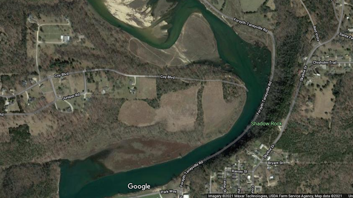 Leo Satepauhoodle of Tulsa, Oklahoma, died in a drowning in a frozen creek in Forsyth, Missouri after he went to see ice dyed with food coloring, police say. Screengrab from Google.