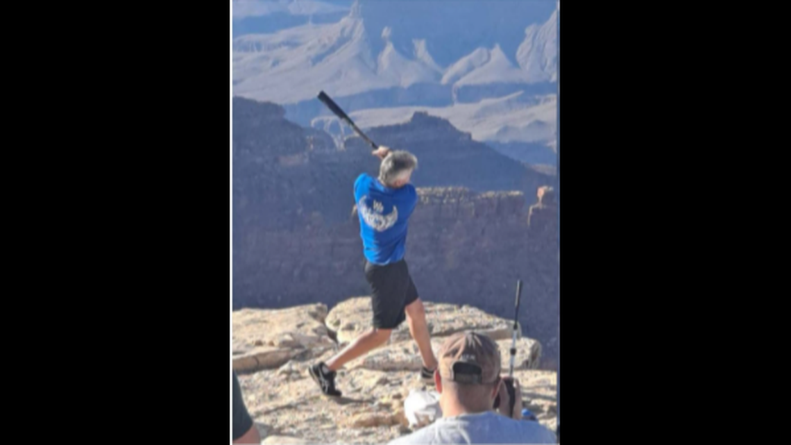 Grand Canyon National Park officials said a man was hitting baseballs into the park with a bat on Sunday.