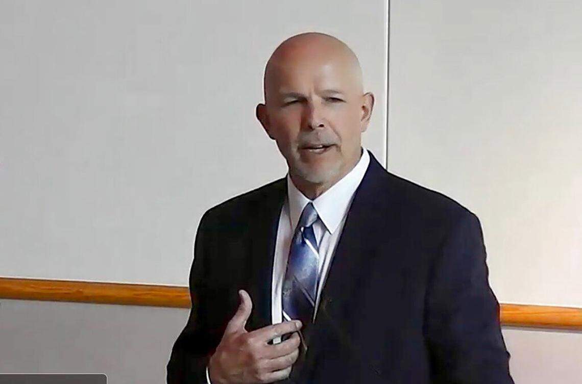 Police Chief Johnny Teehee, of Muskogee, Okla., speaks at the funeral of 17-year-old Farrah Rauch, Wednesday, March 10, 2021, in Blair, Neb. The Blair teen was killed in a shootout with police Feb. 28. (Jessica Wade/Omaha World-Herald via AP)