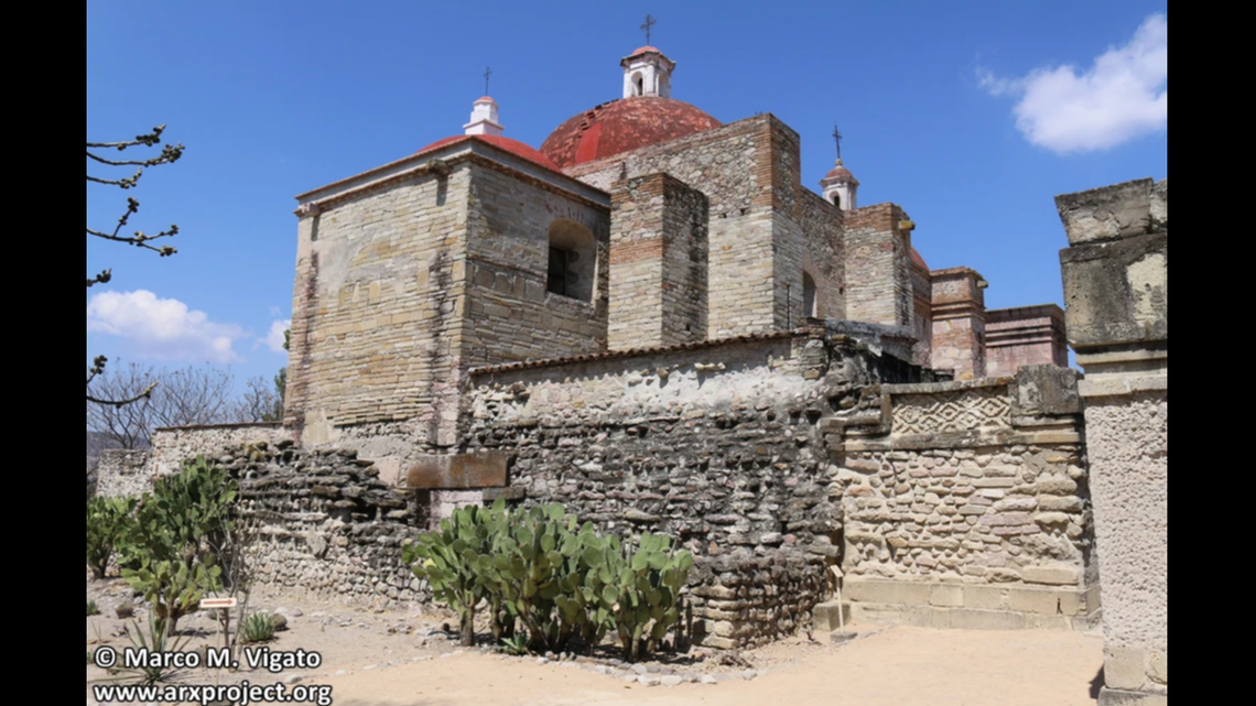 The Catholic Church of San Pablo in Mitla was built on the foundations of an earlier Zapotec temple, according to the archaeologists.