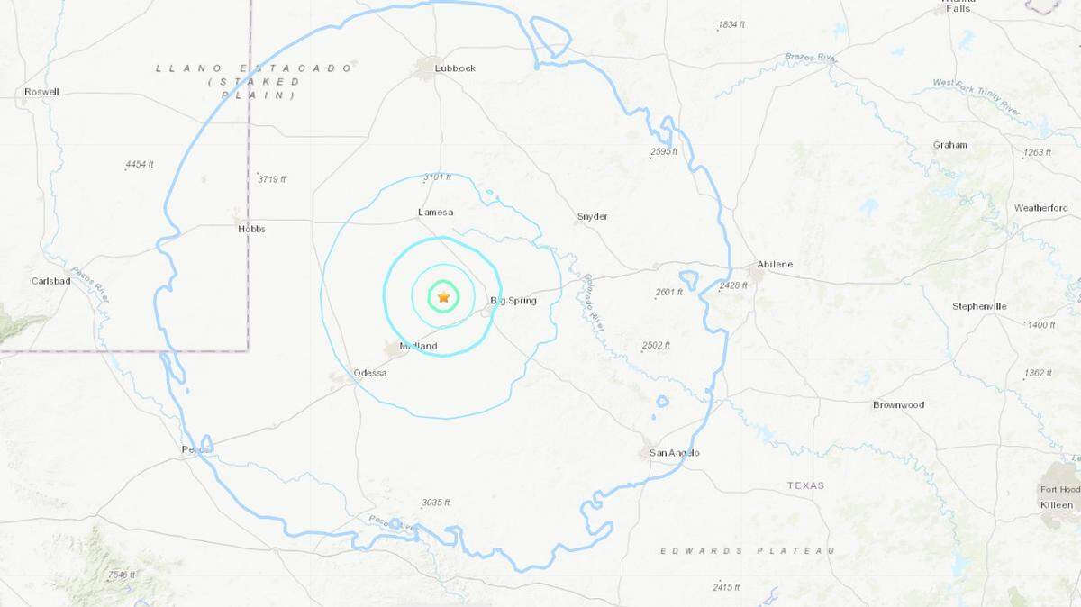 A 4.0 magnitude earthquake rattled West Texas near Stanton, officials say. Screengrab from U.S. Geological Survey.