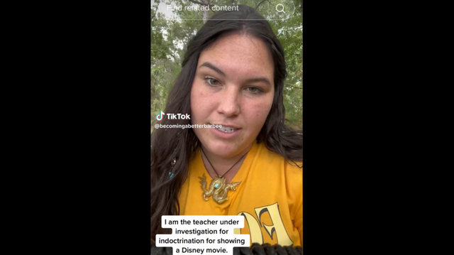 A fifth-grade teacher from Florida says she’s under investigation after she showed a Disney movie in class with a gay character.