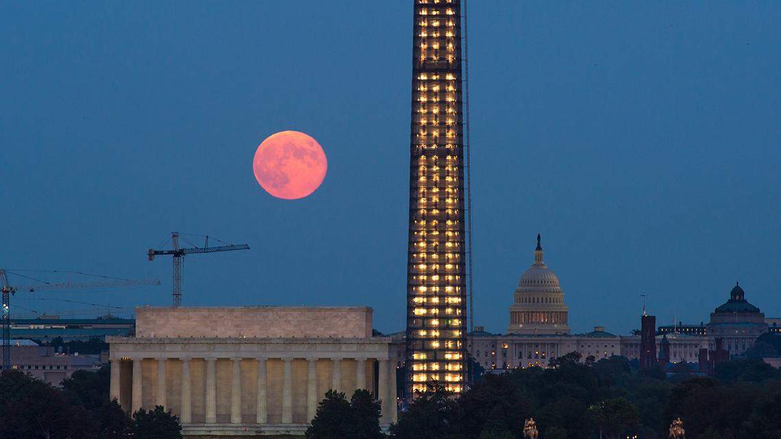 A full Moon, known as a Harvest Moon, rises over Washington on Sept. 19, 2013.