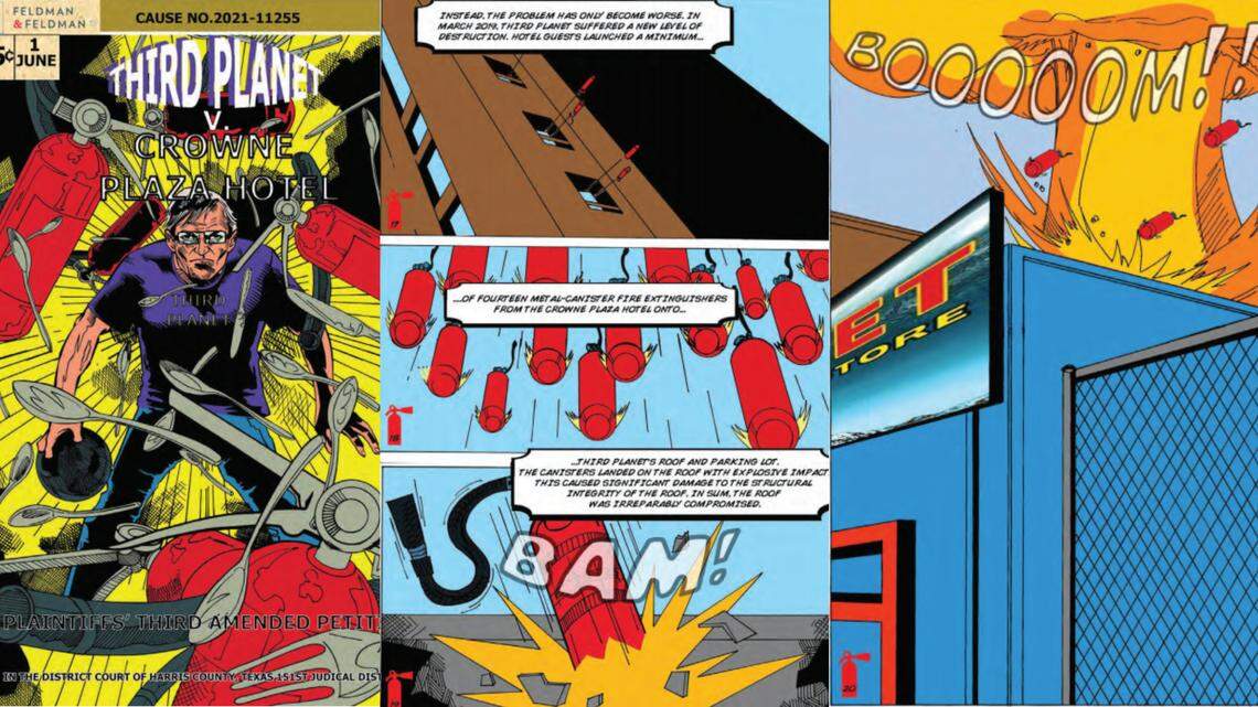 Houston comic book store Third Planet is suing a neighboring hotel using a complaint styled as a full-length comic book that illustrates its grievances.