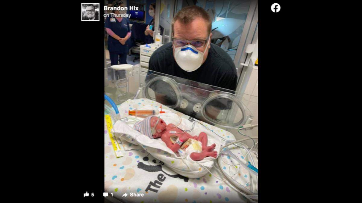Tulsa, Oklahoma mother Laura Hix gave birth to a baby girl named Bailey as she continues to fight COVID-19 while on a ventilator, her husband Brandon says. Screengrab from Brandon Hix on Facebook.