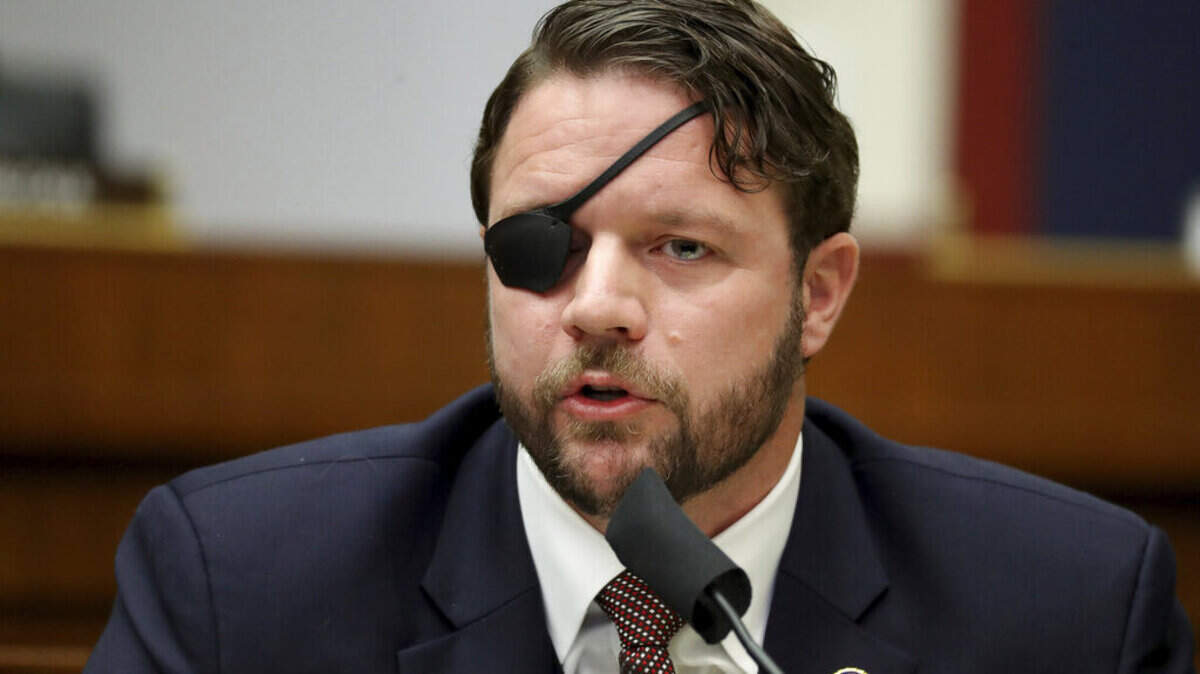 Rep. Dan Crenshaw, R-Texas, questions witnesses during a House Committee on Homeland Security hearing on ‘worldwide threats to the homeland’, Thursday, Sept. 17, 2020 on Capitol Hill Washington. (Chip Somodevilla/Pool via AP)