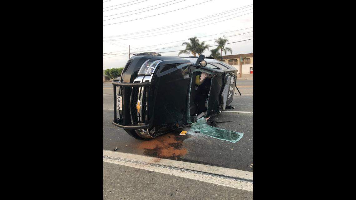 Driver deliberately smashes into patrol car and flips it, California cops say